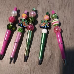 Colorful Beaded 5 Black Ink Pens Set